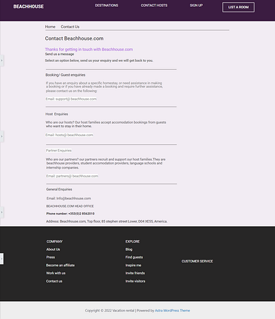 VACATION RENTAL CONTACT US PAGE design illustration web design