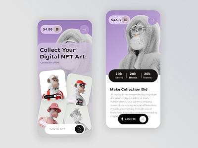 NFT Marketplace - Mobile apps app design blockchain crypto cryptocurrency ethereum illustration ios marketplace mobile mobile app mobile app design mobile design mobile ui nft nft design nft marketplace nft mobile token ui zart