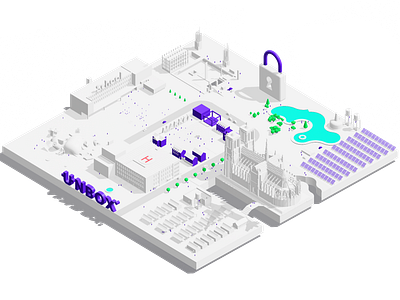 UNBOX Ecosystem 3d branding city graphic design isometric