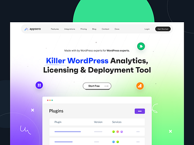 Appsero Redesign: Landing Page / Home Page UI color design hero section home page ui landing page new color 2023 ui ui design 2023 ux