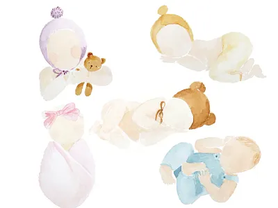Watercolor Illustrations Pack - Newborn Pose