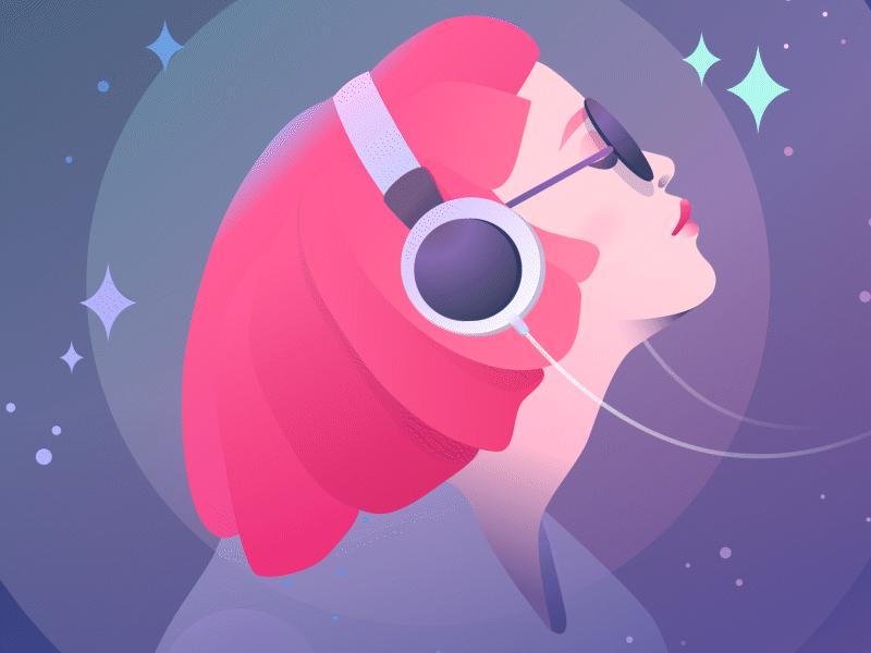 Listening to the music animation app earphones headphones illustration motion graphics music