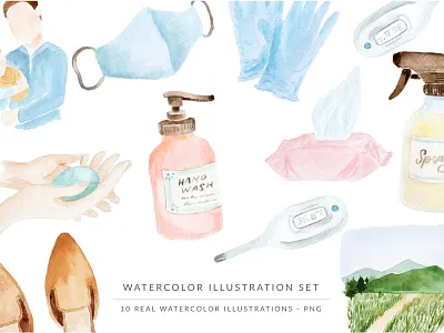 Watercolor Illustrations Pack - Covid-19