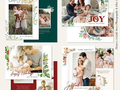 Christmas Photocard Templates Bundle | Winter Watercolor