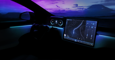 Moonlight design dark dashboard design fpk graphic design hmi infotainment instrument clusters kontrolka led lights moonlight navigation neon pov purple sunset ui
