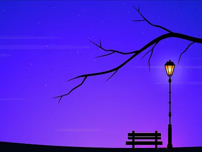 Dusk bench design dusk illustraion illustrator lamp lantern stars