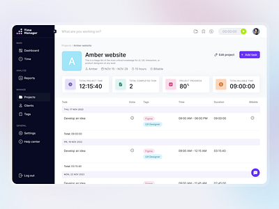 Time tracking platform concept design figma ui