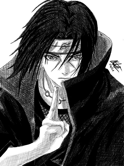 Itachi Uchiha (Naruto) Digital Ink anime design drawn game illustration ink itachi naruto