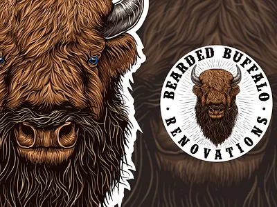 Bearded Bufallo Renovations animal artwork branding drawing illustration logo retro vinatge