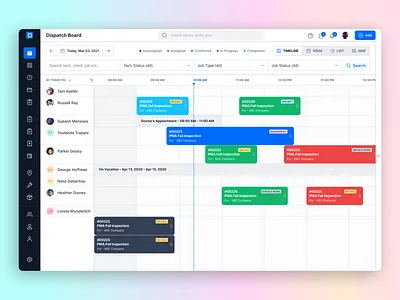 Management SaaS Scheduling and Dispatching UI dispatching employee manager on demand service product product design project manager saas scheduling service manager task manager ui ux design