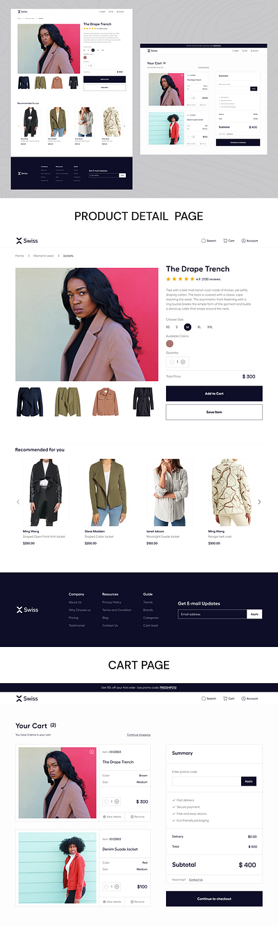 E-commerce product details webpage and Cart Webpage. cart design ecommerce pproductdetail ui ux