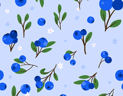 Jam jam blueberries! 2d bluebrry design digital pattern fruit illustration leaves pattern procreate repeat repeatable pattern seamless surface surfacedesign tropical wrapping