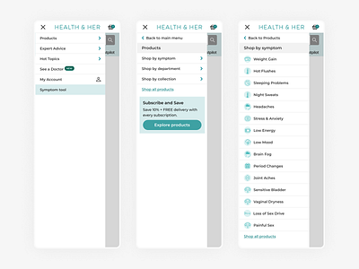 Mobile Navigation - Health & Her design digital ui uiux ux web
