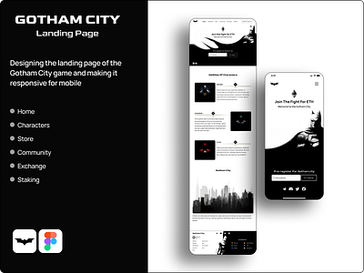 GOTHAM CITY (Landing Page) app batman gotham graphic design logo responsive typography ui ux web design