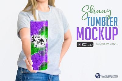 Skinny Tumbler Model Mockup Layered Procreate 3d animation motion graphics