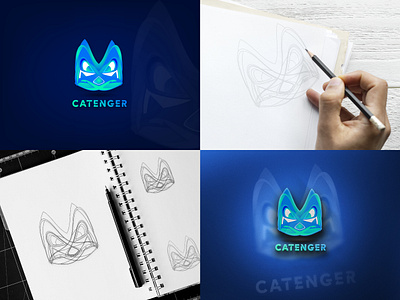 Catenger Modern Gradient Logo With Paper Sketch art branding cat collection custom logo drawing flat design icon design identity illustrator logo logo logo maker logo type mockup neon pixel rebranding sale simple logo sketch