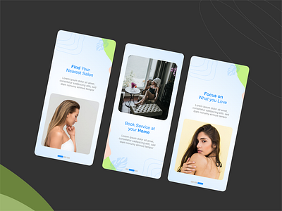 Salon Walkthrough screen ui animation banking app calm app design illustration meditation app salon app ui uiux walkthrough screen