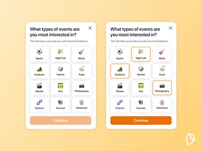 Mango Interests Modal interests modal mango mobile app mobile modal mobile popup modal social app system design