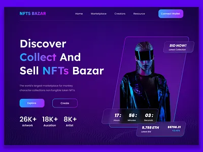NFTs landing page design, Gaming event by NFTs BAZAR 3d animation branding discover dribbble graphic design illustration landing page marketplace mobile nfts print product design typography ui ux ui web design