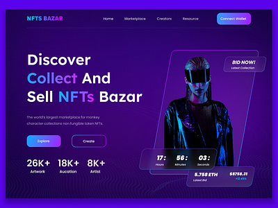 NFTs landing page design, Gaming event by NFTs BAZAR 3d animation branding discover dribbble graphic design illustration landing page marketplace mobile nfts print product design typography ui ux ui web design