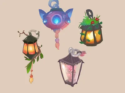 lanterns digital painting game art game icons prop
