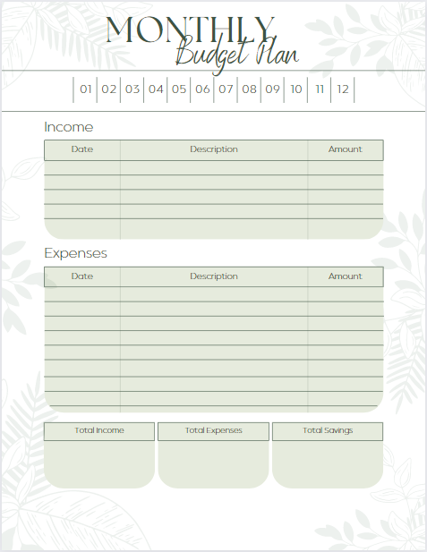 Example of Monthly Budget Plan