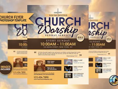 Church Worship Christian Flyer Photoshop Template, PSD 3d animation graphic design motion graphics