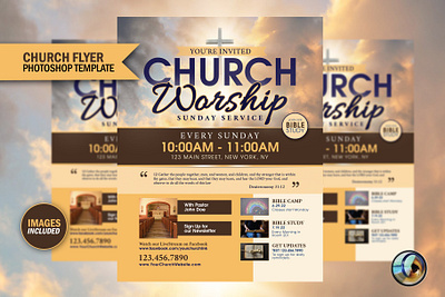 Church Worship Christian Flyer Photoshop Template, PSD 3d animation graphic design motion graphics