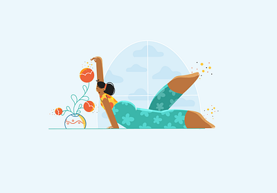 Mornings be like🤍😌 2d 2d illustration adobe branding cartoon character character design commercial design flat illustration flowers graphic design illustration logo person procreate streching vector art woman yoga
