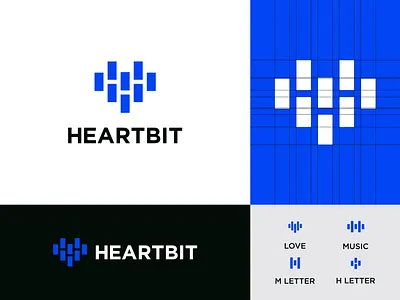 HEARTBIT lOGO BRANDING app icon logo mark brand brand identity branding design finance graphic design letter mark monogram logo logo agency logo company logo designer logo presentation logos love modern logo monogram music rhythm sound