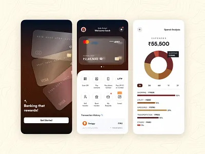 Banking and Payments App UI app appdesign banking banking app design digital banking digital payments figma glassmorphism india mobile payment app payments squares and circles ui ui design ux