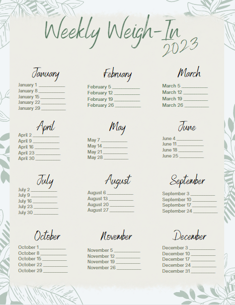 Example of 2023 Weigh in Chart