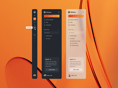 Sidebar - Athena ai chatgpt dashbaord design icons llm navigation product saas sidebar ux