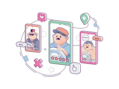 Choose the taxi driver 2d character adobe illustrator app car cartoon cartoon character cartoon illustration character design delivery design flat illustration graphic design illustration ui vector