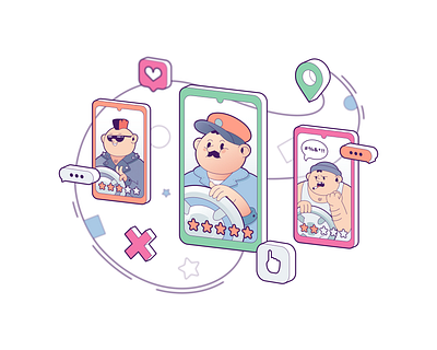 Choose the taxi driver 2d character adobe illustrator app car cartoon cartoon character cartoon illustration character design delivery design flat illustration graphic design illustration ui vector