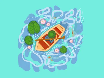 Gentle Boat boat boats fish float flower flowers gentle hat koi lily pad oar plants pond quiet relaxing river row boat stream water
