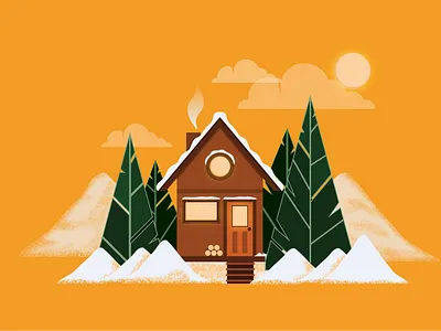 Winter Cabin cabin camping clouds cottage cozy hipster illustration mountain snow snowman solstice trees warm winter