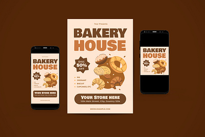 Bakery House Flyer Set ai bakery bakery house cookie design flyer flyer poster food graphic design house illustration pastry psd social media post social media story