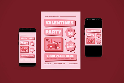 Valentines Party Flyer Set ai box celebration chocolate flyer flyer poster gift graphic design hearth illustration love lovely loves party pink psd romance valentine vector