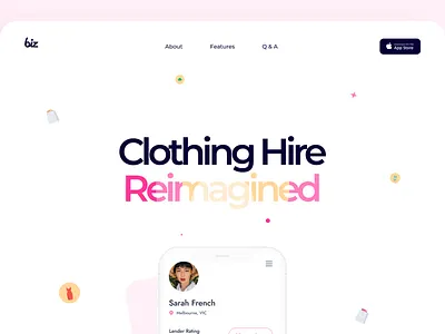 Biz the App convert design landingpage marketing minimal pink ui ux