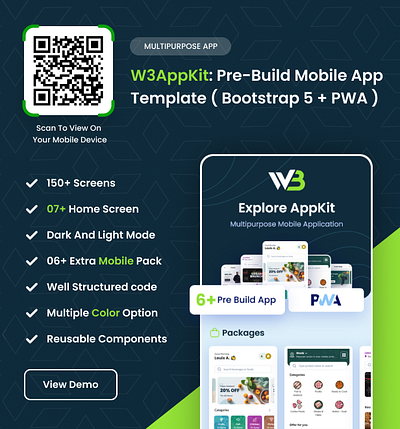 W3AppKit - Pre-Build Mobile App Template (Bootstrap 5 + PWA) app branding design graphic design productdesign template ui uiux website