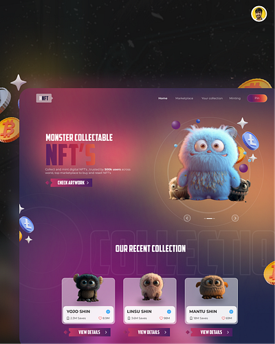 Monster NFT Landing Page 😜 3d animation branding graphic design motion graphics ui