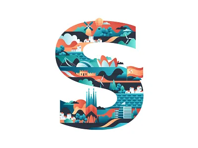 S=Spain architecture country design geometry graphic design graphical illustration map spain vector