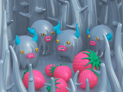 Monsters are strawberry guardians 3d 3d art 3d illustration 3d monsters character character design creatures illustrations monsters