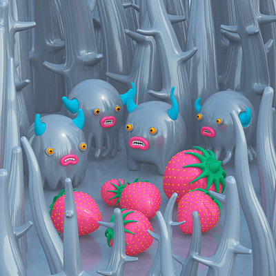 Monsters are strawberry guardians 3d 3d art 3d illustration 3d monsters character character design creatures illustrations monsters