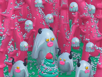 Worshipping the cupcake 3d 3d art 3d illustration character character design creatures illustration monsters