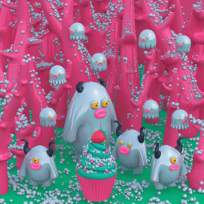 Worshipping the cupcake 3d 3d art 3d illustration character character design creatures illustration monsters