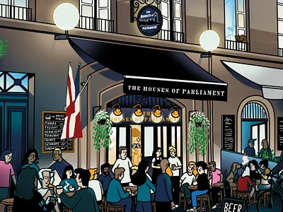Houses of Parliament Bordeaux - Pub Illustration adobe bar bike bordeaux branding city design france future graphic design illustration illustrator logo vector weekend
