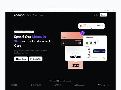 Landing page - Cadena Dark Variation design figma figmaafrica landingpage ui ux virtual card website