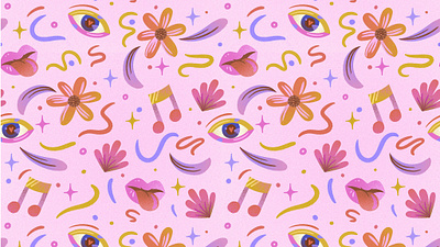 Playful Pattern Illustration art for products cute florals digital illustration eye pattern fun fabric lettering mouth pattern pattern pattern design playful art psychedelic art surface pattern tongue out